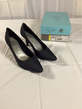 LifeStride Klarissa Navy Blue Satin Mid Heel Pumps